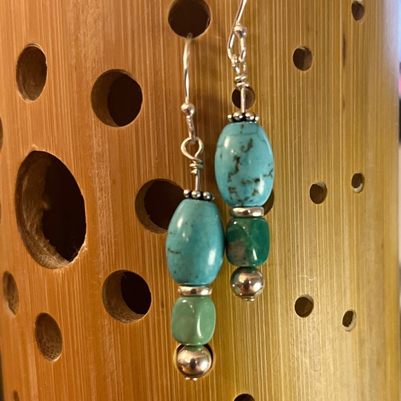 Turquoise and Sterling Silver Drop Earrings - Picture 2 of 3